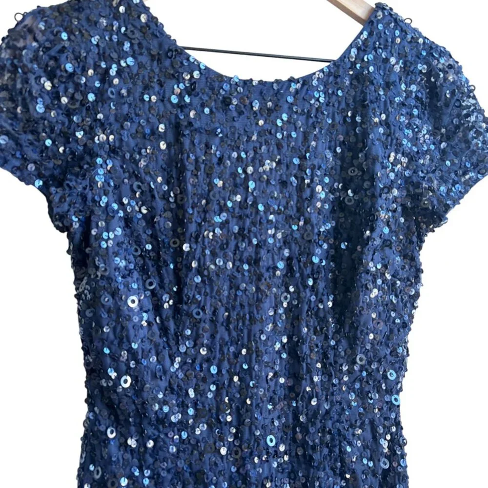 Adrianna Papell Short Sleeve Beaded Sequin Sheath Mini Dress Navy Size 6 - Picture 2 of 5